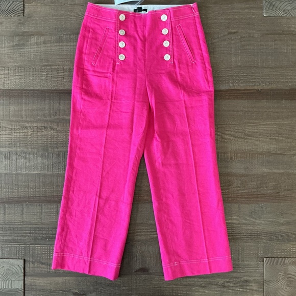 J. Crew Pants - J.Crew Women’s Peyton Sailor Crop Pant Bright Pink Stretch Linen Size 6